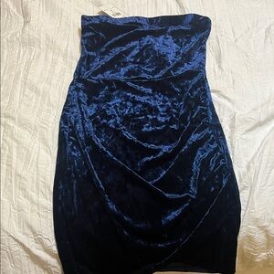 Fashion Nova Strapless Velvet Dress - Deep Blue